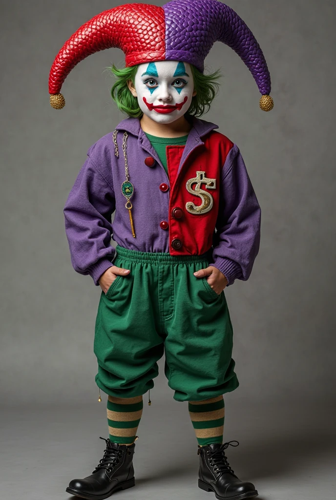 little clown has a hammer in his hands, full body