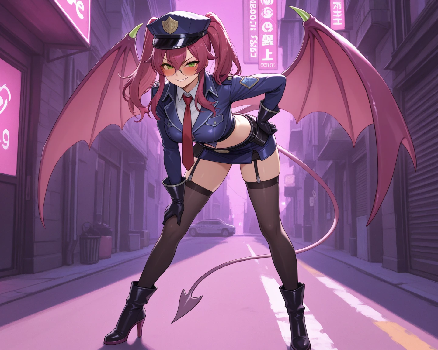 8K, 1girl, petit, teen, kawaii vampire, red hair, red eyes, bat wings, smile, (blush), (shy), fang, boots, looking at viewer, dynamic angle, wind, game cg, fantastic scenery, demon tail, heart tail, black horns, futanari, dick, otokonoko, errection, shemale, transsexual, hermaphrodite, ass, bulge, underwear, game store, spreading butt cheeks
