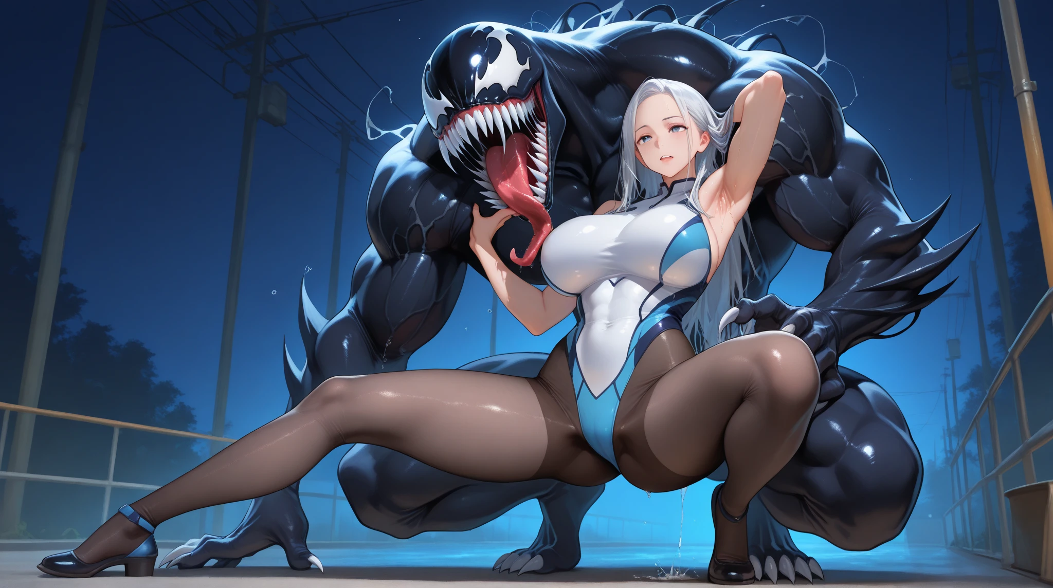 score_9, score_8_up, score_7_up, best quality, masterpiece, 4k, uncensored, prefect lighting, rating_explicit, very aesthetic, anime BREAK 1 cum on tongue and middle breasts nearly nude woman keqing from genshin wears ((nipple rings)) , 1boy ((Venom)), duo, sex, feral, anatomically correct,
in future city, detailed background,
vaginal object insertion, vaginal sex,
((cum)), white cum, cum on body, piercing, (((navel_piercing))), kissing,
, tattoo, a red penis coming form Venom's mouth, Venom is licking the girl,
by tomose shunsaku,
<lora:neg4all_bdsqlsz_xl_V7:0.9>,