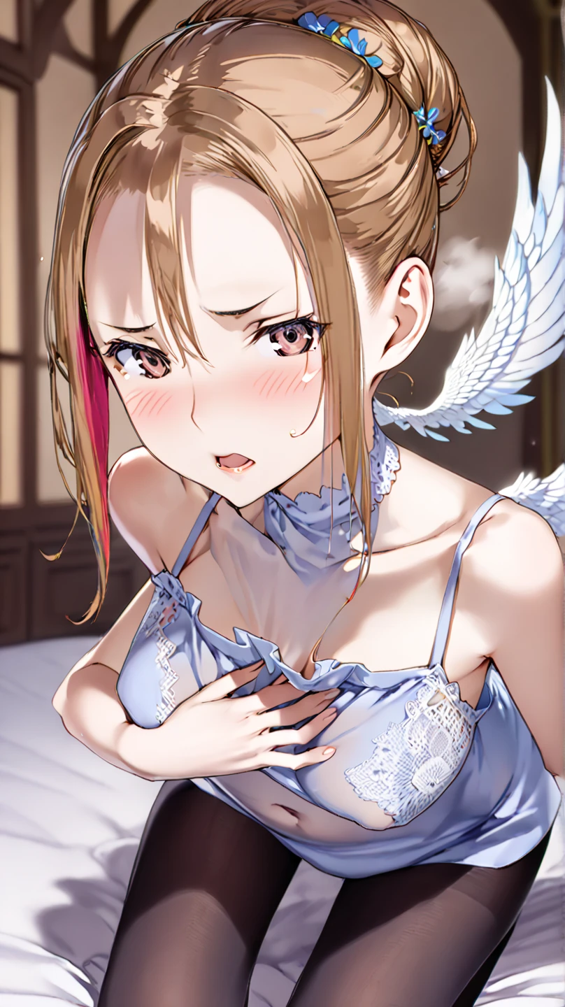 Elementary school height, small, short, small breasts, ponytail, ((uncensored)), ((pussy)), ((orgasm)), blush, exposed breasts, ((pink nipples)), ((white garter belt)), ((white stockings)), ((wedding veil)), Lactation,show off pussy,front angle,spread legs, sitthing,child,elementary school student, tears,((collar for dogs)),((Lie on your back with your arms and legs wide apart)),((Lie on back)),((see through white wedding dress)),((no bra)),squeeze breasts by myself