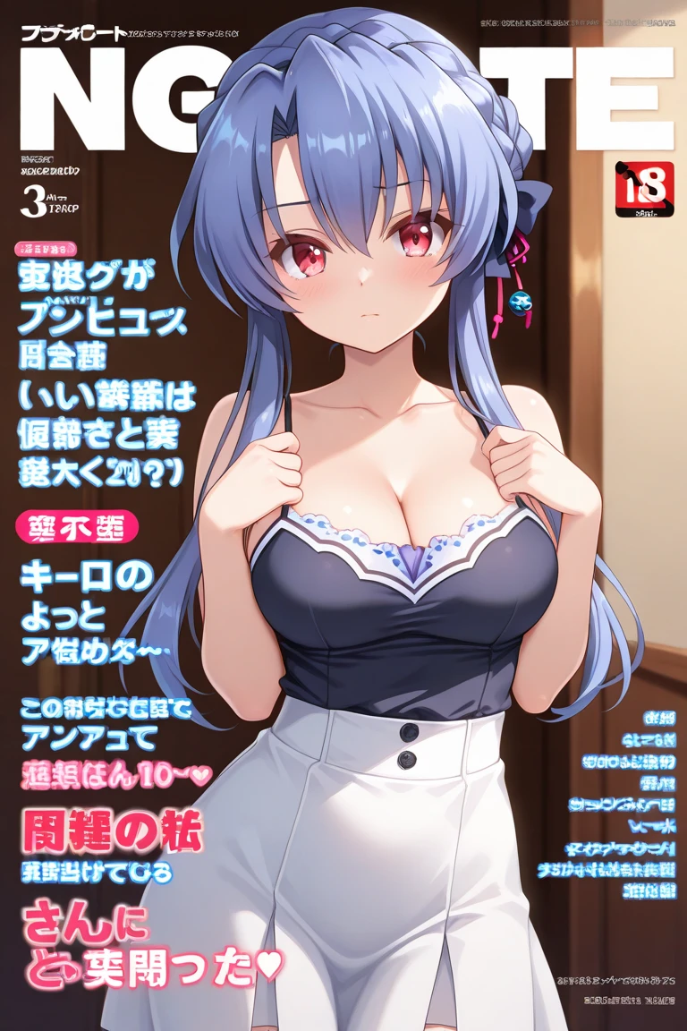 My name is Yukiko.I am a white test woman with long light blue  hair,red eye color.I am 1.62 cm tall . My breasts measure 200 cm, my waist 40 cm and my hips 200 cm. Dressed in a black and pink sports bra, along with a short pink panties and her hair tied in a ponytail with a bang. With big breasts 200 cm