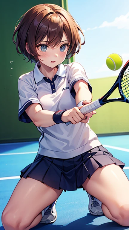 wariza,(masterpiece,Highest Quality),(child),(Tennis Wear),(A dark-haired,Medium bob),embarrassed from,Delicate body