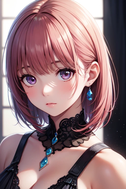 (Masterpiece, BestQuality:1.3), (ultra detailed:1.2), (hyperrealistic:1.3), (RAW photo:1.2), High detail RAW color photo, professional photograph, (Photorealistic:1.4), (realistic:1.4), professional lighting, perfect anatomy, (Big Breasts), (blush, detailed face), (cheerful Smile:1.5), (Pink Hair:1.5), Trending Hair&Trending Hairカラーをランダムに, earrings, necklace, bracelet, sexly, erotic sexly, Random sexy gravure poses, (A stunning beauty in a burgundy tight dress。Romantic dinner table in the background。Looking at the camera with a seductive smile。Wearing crystal earrings、Seated on table pose。: 1.3)