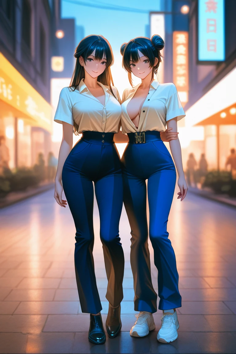 8k_wallpaper, high quality, best, high resolution, best quality, award winning, highly detailed, masterpiece, by famous artist, hyper extreme detailed, beautiful detailed eyes, 
jeans, and aprons, 1girl, brown hair, blue eyes, apron, black hair, long hair, ponytail, pants, looking at viewer, denim, {huge buttocks}+, huge ass, fullbody, Childminder+, 
breasts, {indigo jeans}+, ass, , shirt, {pale pink shirt}+, {yellow apron}+++, blue jeans, fangs, {zoroark}++, {blue_eyes}+++, {red_eyeshadow}+, {red_eyeliner}+,  {long nails}++, tsurime, provocative eyes, smirk, smug, kubrick stare, grin, attractive, Sensual, sexy, amorous, temptation, erotic, 
 , ass focus, back,