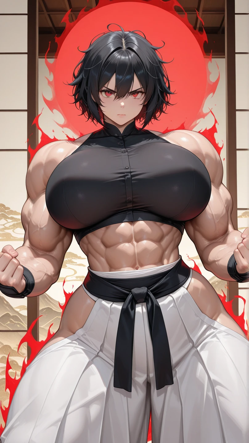 Simple White Background,black bikini,belt, belt buckle, Red scarf around her neck, black eyes, black hair, Short_hair,Hair between eyes, 1 girl, 20yo,Young female,Beautiful Finger,Beautiful long legs,Beautiful body,Beautiful Nose,Beautiful character design, perfect eyes, perfect face,expressive eyes,perfect balance, looking at viewer,(Focus on her face),closed mouth, (innocent_big_eyes:1.0),Light_Smile, official art,extremely detailed CG unity 8k wallpaper, perfect lighting,Colorful, Bright_Front_face_Lighting,shiny skin, (masterpiece:1.0),(best_quality:1.0), ultra high res,4K,ultra-detailed, photography, 8K, HDR, highres, absurdres:1.2, Kodak portra 400, film grain, blurry background, bokeh:1.2, lens flare, (vibrant_color:1.2),professional photograph, (Beautiful,large_Breasts:1.4), (beautiful_face:1.5),(narrow_waist),(beefy, muscular, female, bodybuilder), (best quality, 4k, highres, HDR, professional), (vivid colors, sharp focus), (studio lighting,physically-based rendering), (portrait, fitness, strength), (exquisite details), (intense, determined expression), (long dark hair, sculpted arms), (flexing biceps, toned abs), (sweat dripping, glistening skin), (posing on a gym floor), (background blurred), (strong and confident posture), (athletic leggings, sports bra), (weightlifting belt), (gym equipment in the background), (tattoos on arms), (sweatbands on wrists), (spotlight highlighting muscles), (striking physique), (dynamic lighting and shadows), (impressive muscle definition), (energy and power), (grit and determination), (bodybuilding competition setting), (admiring crowd in the background), (focused and intense workout), (muscle pump and vascularity), (natural lighting), (commanding presence), (extraordinary strength and confidence), (competition-grade muscle tone), (explosive energy), (maximum muscle density and size), (female empowerment), (awe-inspiring physique), (body positivity), (inspiration and motivation).
