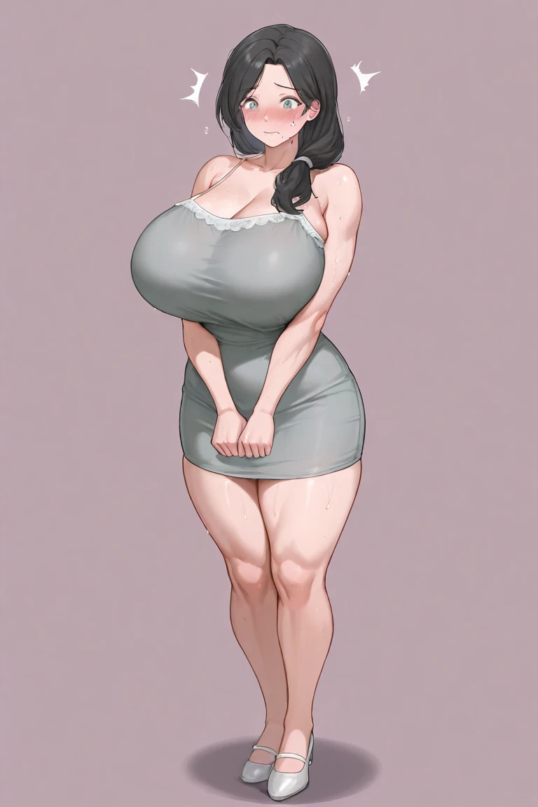 Full body image of the mother from Haha Musume Donburi Oppai Tokumori Bonyuu Shiru Dakude, full body in image, wearing her original outfit (casual dress, apron), long black hair, female body, curvy and voluptuous body, dynamic pose, detailed pose, simple background, expressive face showing a gentle smile, focus on face, line art, sketch, full body in image, full naked woman, naked body, (feet on image), bike shorts, simple hair, female naked body, curvy body, large hips, beautiful woman, thicc body, big thighs, voluptuous body, full thick body, dinamic pose, curve body. detalied pose, body, simple background, expressive face, focus on face, line art, sketch
