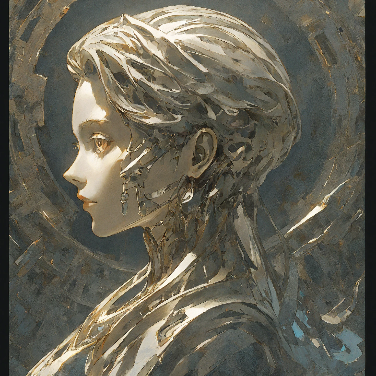 (8k, realistic, attractive, highly detailed),(best quality,grey skin:1.2, official art, beautiful and aesthetic:1.2),1 girl, solo, body fragment sculpture:1.2,single,head sculpture, skin by marble,female head sculpture,(bangs,short hair),silver skin:1.2,(delicate and beautiful),clearly sculpture girl,real,(marble & rock sculpture),best anatomy,girl statue, white seamless background,(crack:1.3),marbles-made limbs:1.3