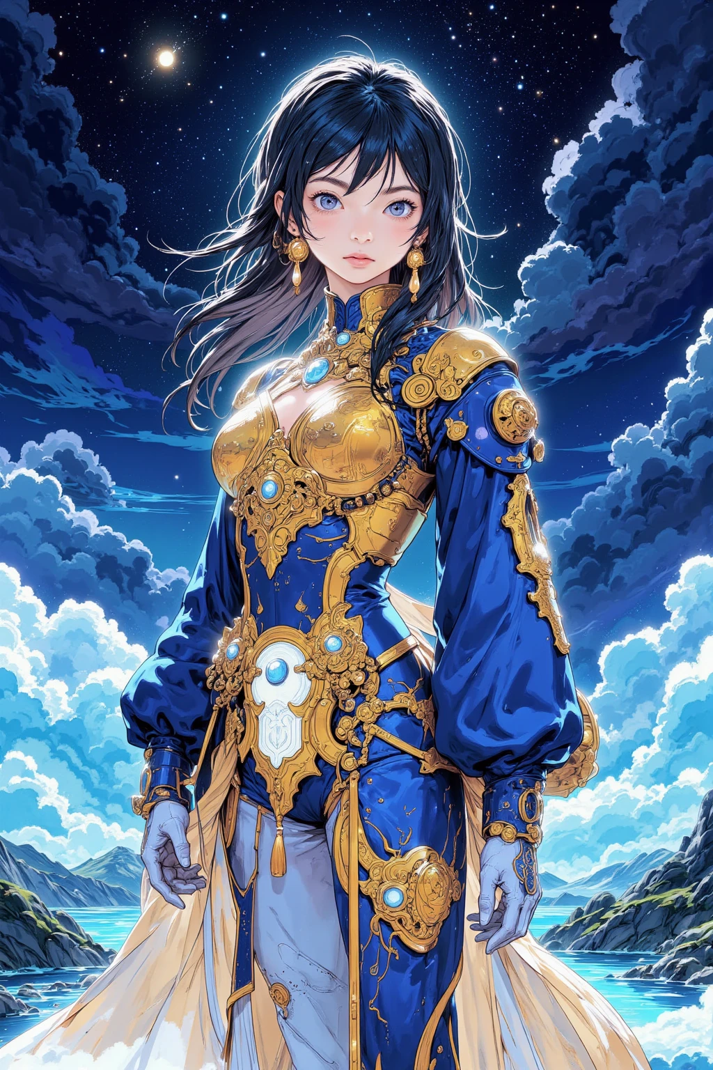 (Layered Depth, Parallax Effect, Soft focus foreground:1.3) (clothed, masterpiece, wide angle, cinematic establishing shot, young adult european woman, highly detailed background:1.2), volumetric lighting, subsurface scattering, dynamic pose, (special effects, color grading, fantasy aura), (Sun Priestess:1.4), (Medium Covered Breasts:0.81), Golden sunrise, radiant headdress, sunbeam cloak, divine staff