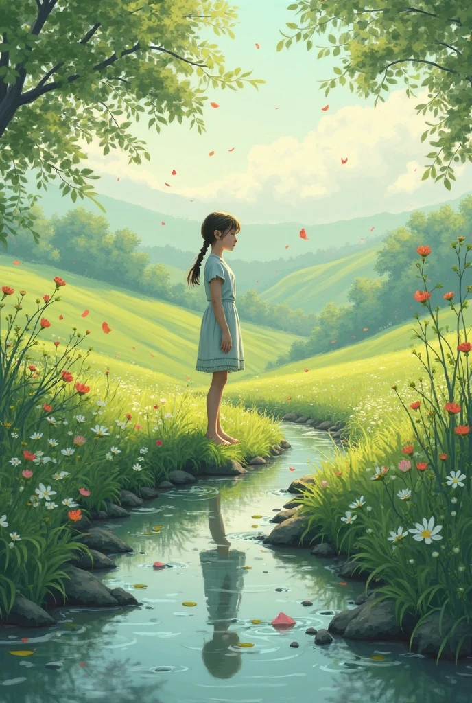 an oil painting,
1 girl, white city, white dress,(high ponytail:1.5),
delicate face, delicate eyes, the,
flowers,
wilderness, grass, blue sky,