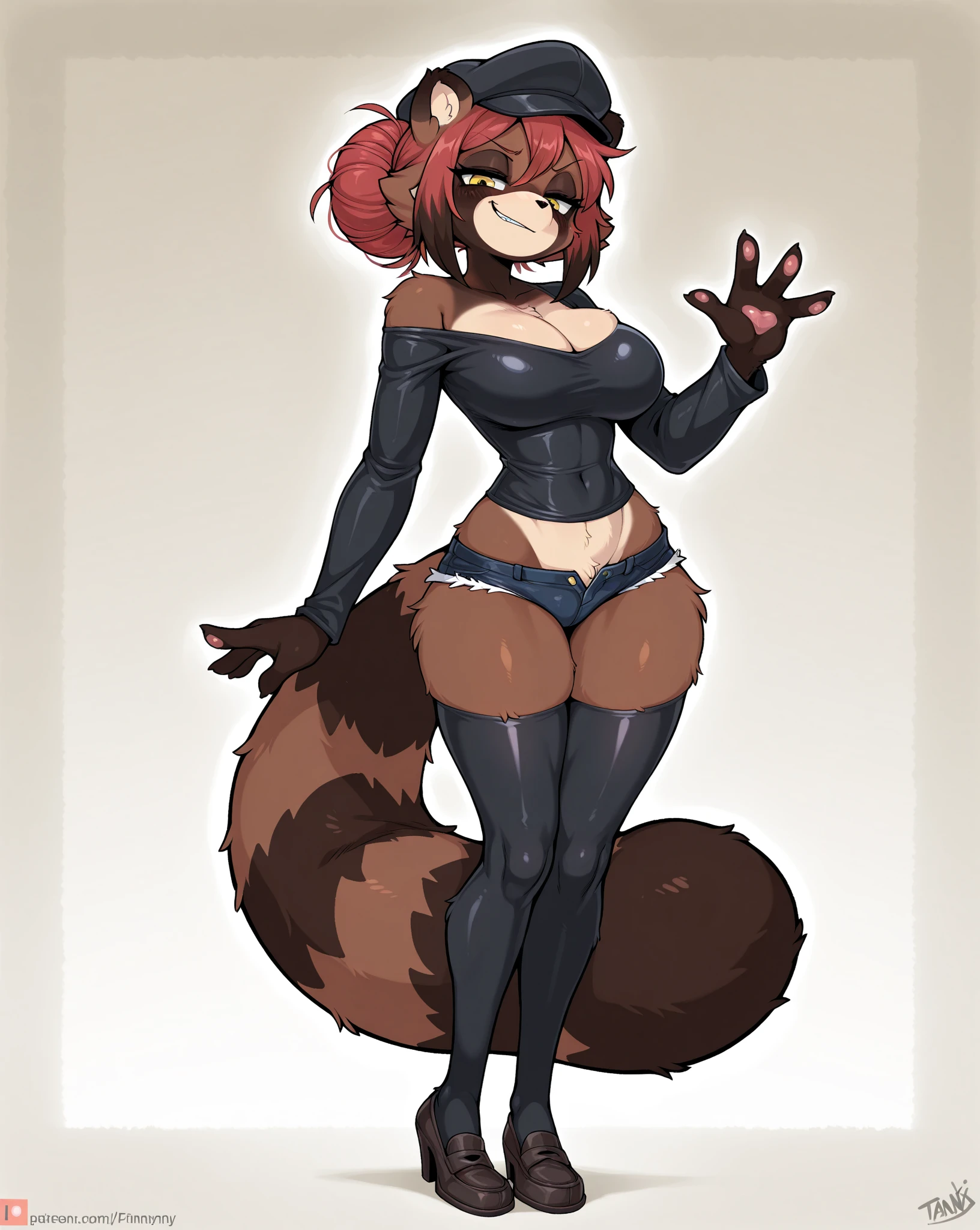 top quality, absurdres, perfect anatomy, kemono, solo focus, orange fox, furry anthro, fox facial features, fox body features, very detailed body fur, full body, belly, slight belly, thicc, relaxed pose, ((nightgown)), thighs, cute, (sexy, boobs, big boobs), nsfw, (adult), panties, cute panties
