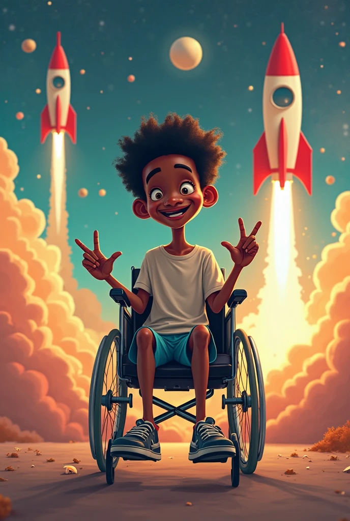a realistic cinema still of a ((black)) ((african)) boy seated on a rocket powered snail going at light speed, ((Motion blur)) ((colorful)) ((pixar))