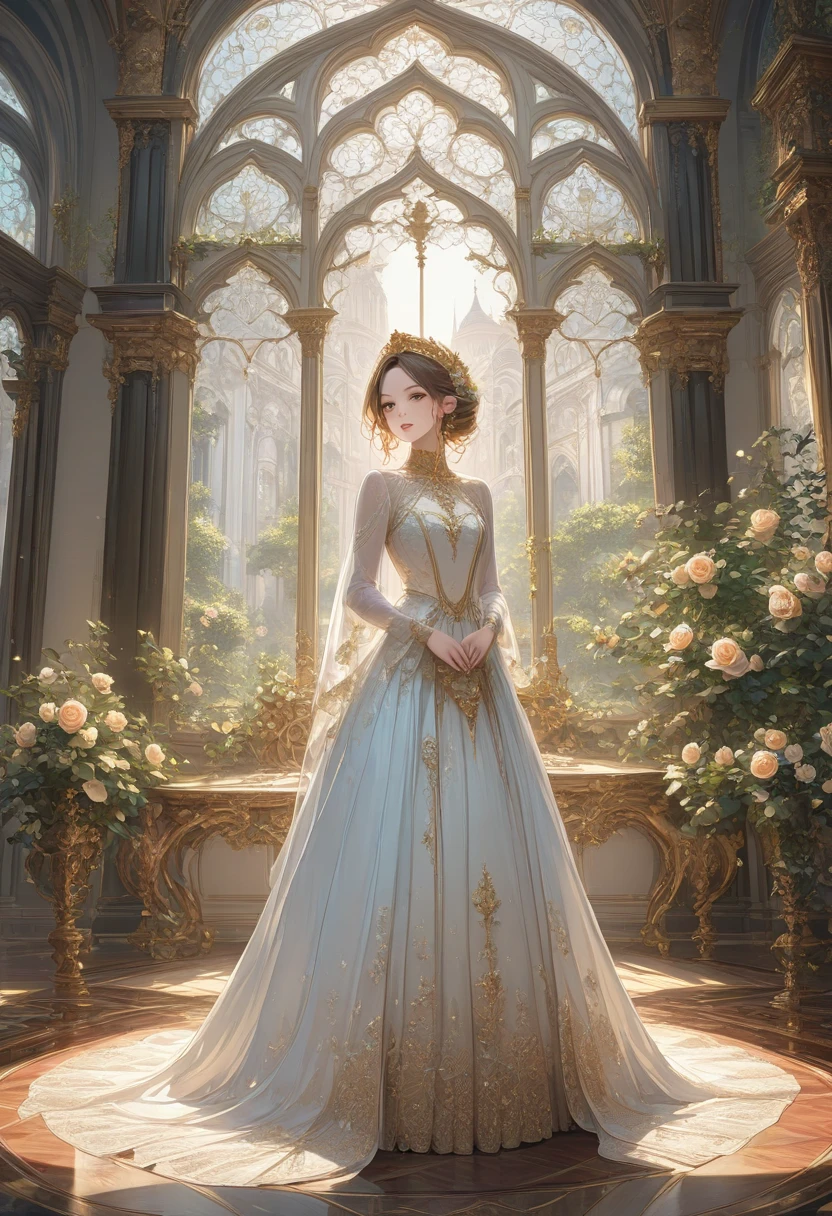 the perfect human model princess in a royal party at a space station with big windows, accurate details, detailed face, fantasy, dramatic, intricate, elegant, highly detailed, digital painting, artstation, concept art, smooth, sharp focus, illustration, art by gustave dore, octane render, 4k
