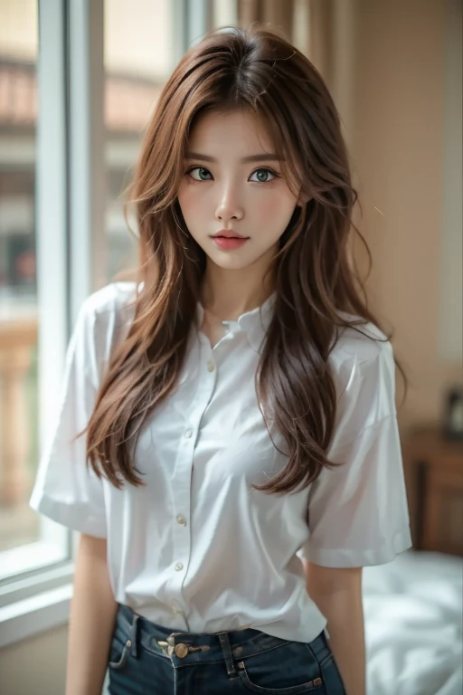 woman has her hands tied、Hands behind back、Hands crossed at the waist、His wrists were tied with rope.、Beauty、20talent、Wearing a short-sleeved blouse、Wearing a skirt、Inside the hotel room、Sitting on the floor、(Showing her white panties)、Uniform eyes、Well-proportioned、Medium build、Small Bust、Small face、Viewer view from the front、Like a real photo、Highest quality、