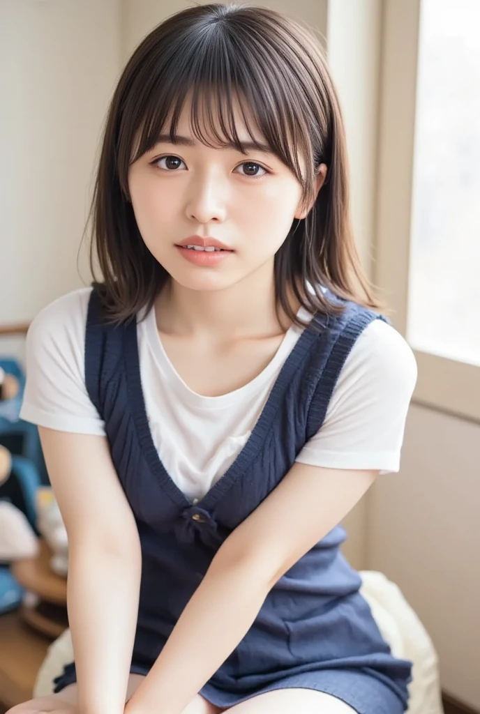 hight resolution、high-level image quality、in 8K、Real live-action、Raw photography、top-quality、​masterpiece、超A high resolution、Raw photo、ren、Beautiful fece、masutepiece、((Obscene content))、For adults、charm of 、absurderes、((((Japan elementary school students))))、Japan Girl、((8years old))、((with round face))、((Tanuki face))、((Cute little face))、(((((Lonely face)))))、de pele branca、((chubby figure))、Juvenile physique、Smaller chest、kne、 thighs thighs thighs thighs、the neck is short,、Anatomically correct、独奏、fullllbody、Very nice、(((Children's Clothing)))、 ((Pubic area))、(Mansuji)、((suspenders))、（Photorealsitic：1.37）、Photon mapping、Realistic、Radio City、Physically Based Rendering、a picture、(((a junior idol in Japan)))、Sparkling eyes、shiny lip、too bright natural light、The Bright Sun、Too bright sunlight、(((((8years old)))))、(((Pubic area)))、((Phetcha Pai))、（Background in a hotel room、window)、、Show off、Open your legs、Open your crotch、Show off、Show off、Blur the background、Short-cut hairstyles、short cut hair
