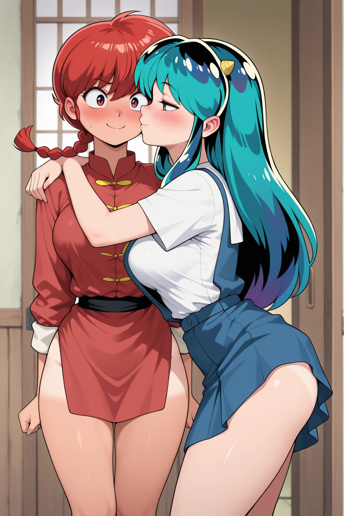 Film movie still, realistic, (((2girls, 7years))), The details are complex, Shallow depth of field, [volume fog], movie lighting, Reflectors, a Canon EOS R5, 50mm lens, f / 2.8, SFW, shot at 8k resolution, Classroom, (((Mitsuri hugging Nezuko from behind, breast grab, fingering vagina)));

Nezuko_Kamado (demon slayer), (((Loli))), (((A detailed face, Detailed skin))), (((naked body, slim body, large breasts, pussy, pale skin, nude shoulders, nipples))), (((perfect face, perfect hands, perfect body, perfect anatomy, perfect eyes))), (((black hair, forehead, hair ribbon, long hair, multicolored hair, pink eyes:1.5 orange hair, slit pupils, wavy hair, two-tone hair))), seductive look, excited, seductive smile, happy, standing, pussy, bracelet, necklace, earings, ((black hairband)).

Mitsuri (demon slayer), (((Loli))), (((A detailed face, Detailed skin))), (((naked body, slim body, large breasts, pussy, pale skin, nude shoulders, nipples))), (((perfect face, perfect hands, perfect body, perfect anatomy, perfect eyes))), (((green hair, gradient hair, multicolored hair, green eyes, twin braids, pink hair))), seductive look, excited, seductive smile, standing, pussy, sexy pose, bracelet, necklace, ((white hairband)), happy.