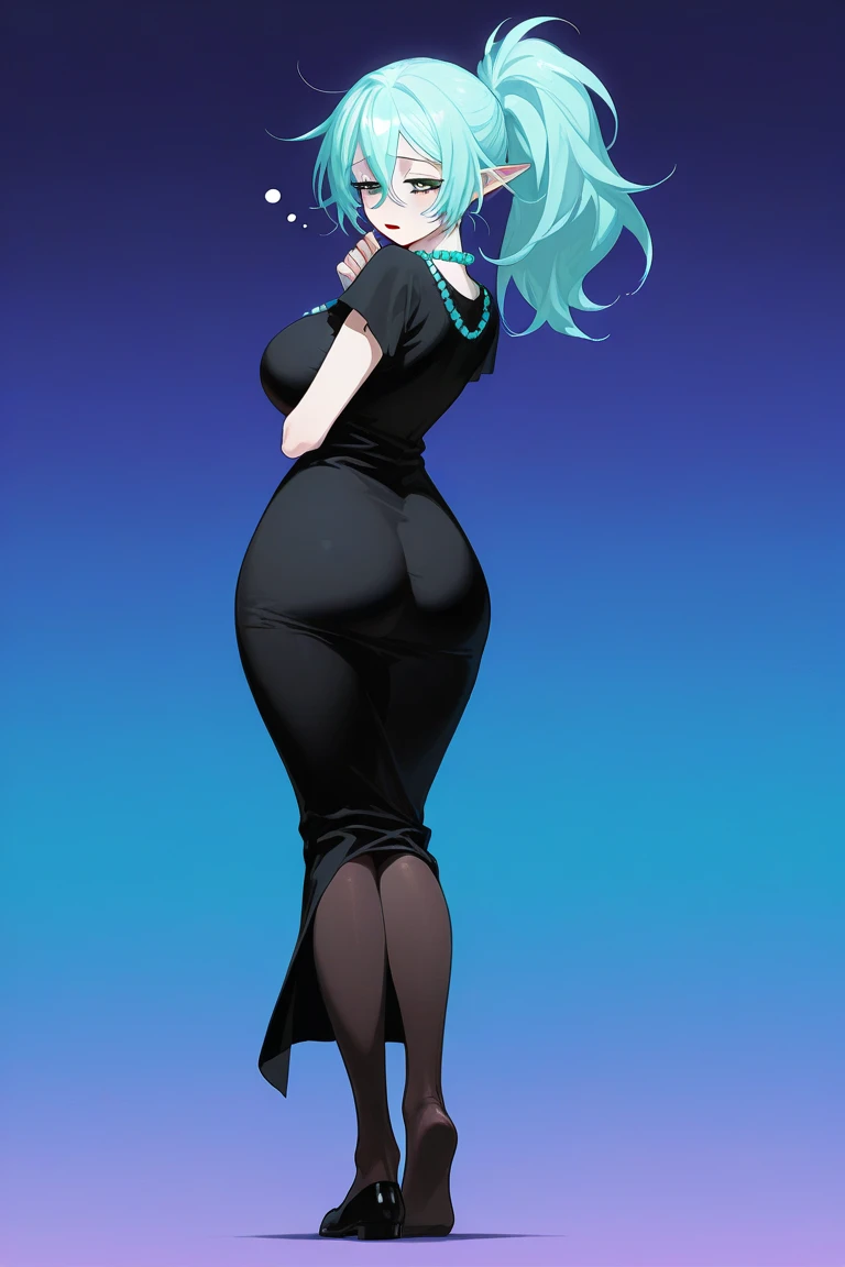 Full body image of Mei Mei from Jujutsu Kaisen, full body in image, wearing her original outfit (black dress with blue accents, and hair in braids), long silver hair, female body, tall and slender body, dynamic pose, detailed pose, simple background, expressive face showing calmness, focus on face, line art, sketch