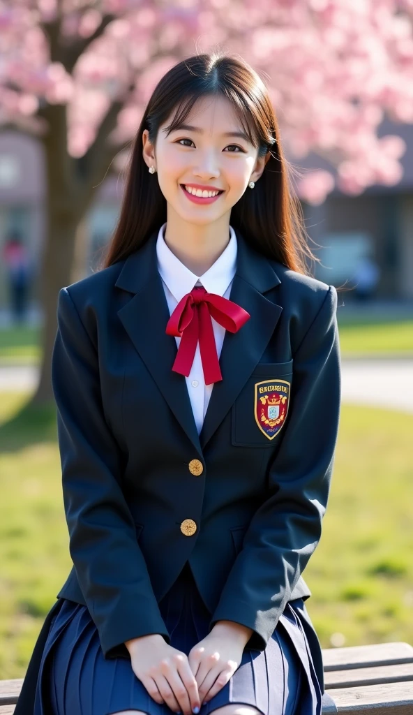 An Asian woman in a uniform is sitting on a chair with her legs crossed, sakimichan, [ Realistic photos ]!!, seifuku, Yoshitomo Nara, Beasts, [32k High Definition]^10, Japanese Model, Wearing the principal's uniform, JK Uniform, cute pilot girl, Ultra-realistic pantyhose, skirt lift