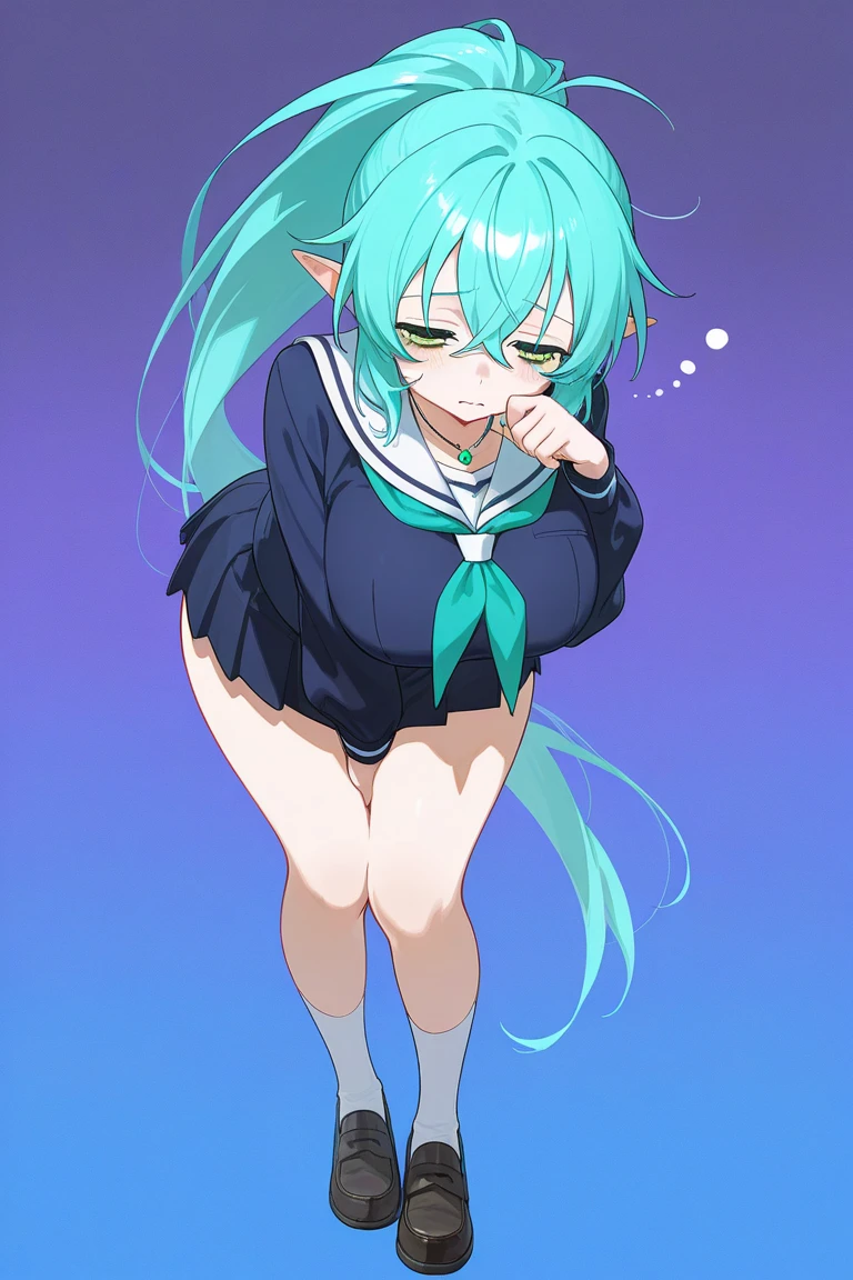 One Woman、Braided twin tails、Huge breasts、(Huge breasts:1.8)、Glasses、blue eyes、Green Hair、,((Sailor Warriorini skirt))、((Embarrassed expression))、((full moon))、((Picture below))、((Thigh-high boots))、((length))、((White length Gloves))、((White panties))