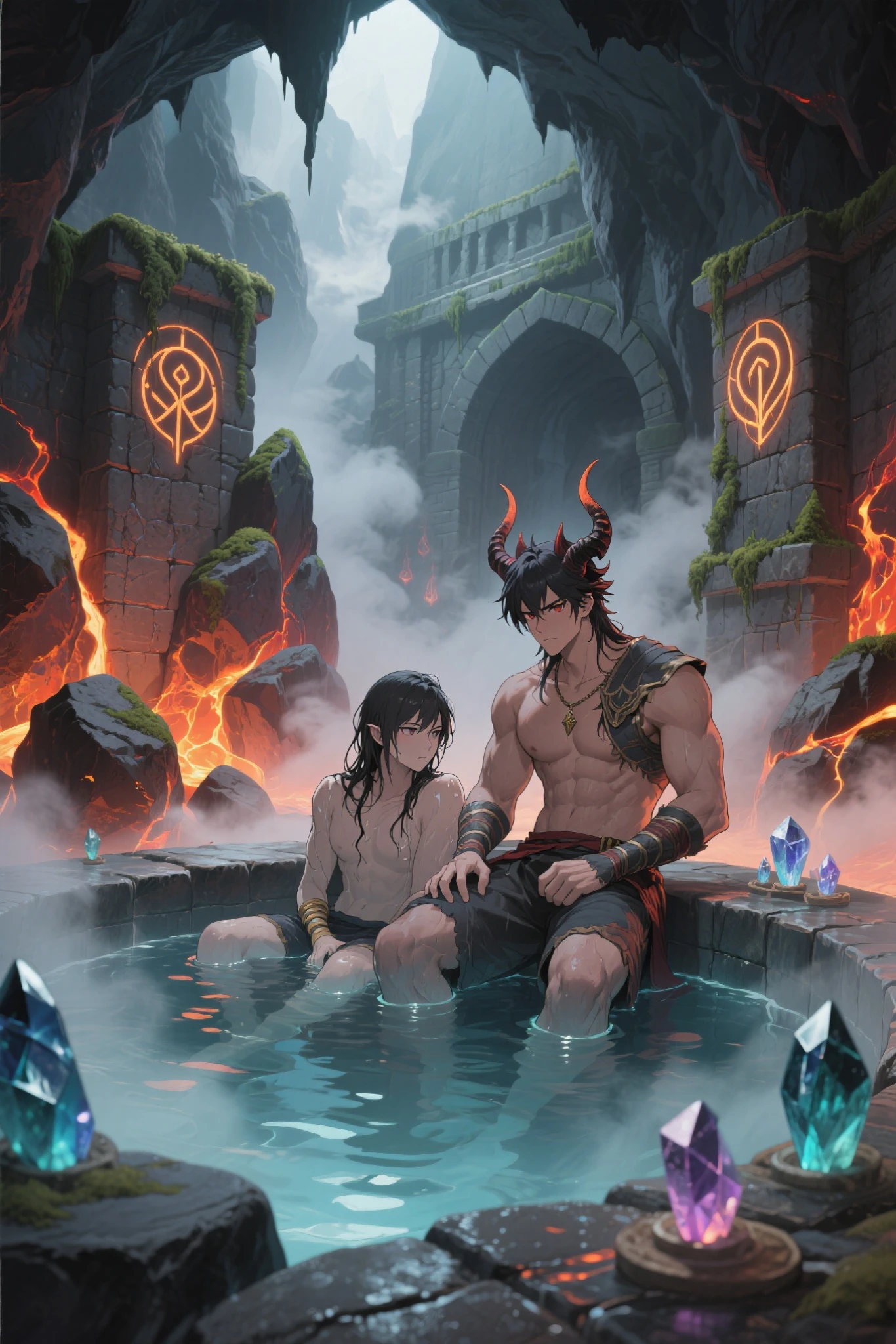 Cute gay demon, sex, muscle, cave, nude, hot, ass, penetration, hot, sexy, night, candles, conjuring, pentagram, blood