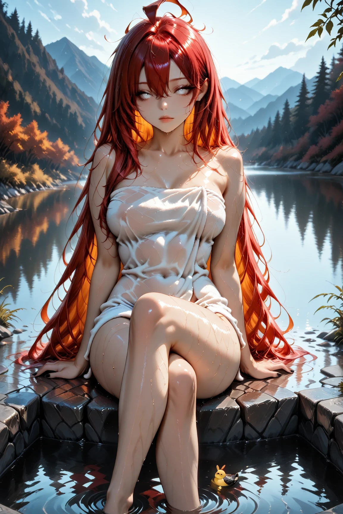 Exquisite (slim (skinny)) Girl 16 years old (with a perfect, very beautiful gentle face and almond-shaped eyes) (with a southern skin tone and soft lips) (with red hair) (with freckles) (costs (waist-deep in water)) ((nude)) (with tender (small beautiful breasts)) ((with soft pink nipples)) (Barefoot) In the middle of a big river (((on another planet))) ((with wide electronic bracelets on the arm and ankle)); (((unusual massive precious jewelry on the chest and wrists))), (((precious jewelry on the neck and chest))), (((unusual plants, Electronic devices))); ((Sunset Evening Amber Light)), (((backlighting, backlight, against the light of the setting sun, silhouette))), ((caramel soft warm shades)); (Warm summer late evening), ((Warm sunset light)); draw ((in watercolor style)); ((very beautiful exquisite face)); (High image quality, High detail), ((Discreet shades, imitation of film photography, diffused soft light)); ((big alien eyes), (skinny)); ((delicate mint shades)), (sfumato)