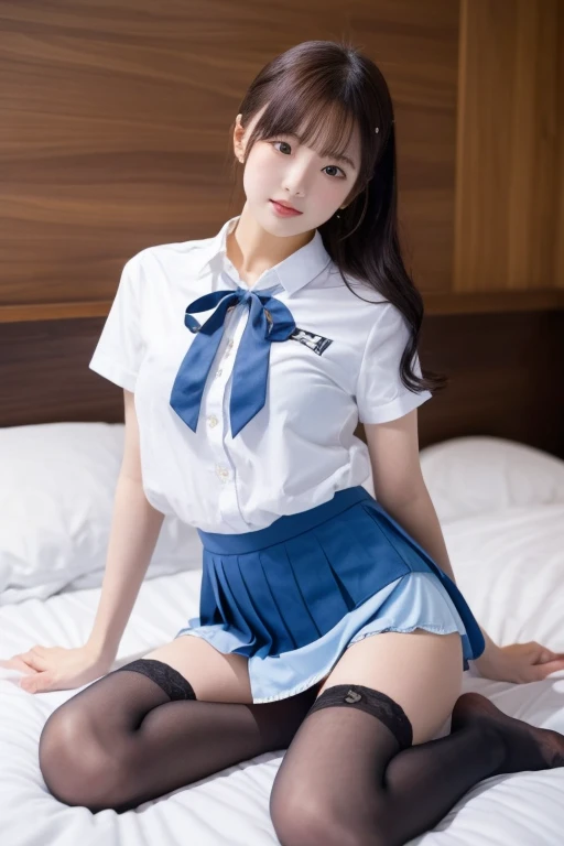 A cute girl is confined and tied up、Japanese、Inside the room、White under the blue skirt、Red short sleeve shirt、Sit with your feet together and forward、Beauty、