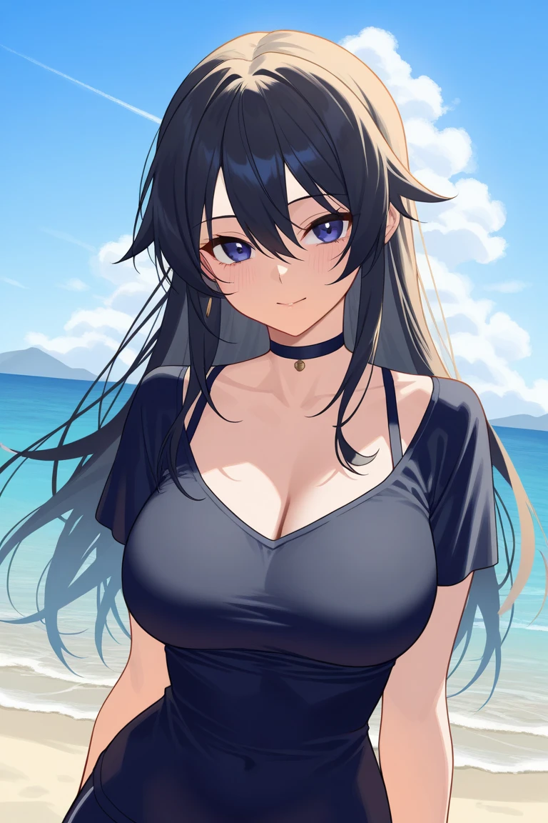 obra-prima, alta qualidade, high resolution, rosto detalhado, membros do corpo detalhado, deitada na areia da praia, 1girl, cabelo marrom, praia, foco na bunda, ahegao, cabelo azul, looking behind, hair red, saia e camiseta