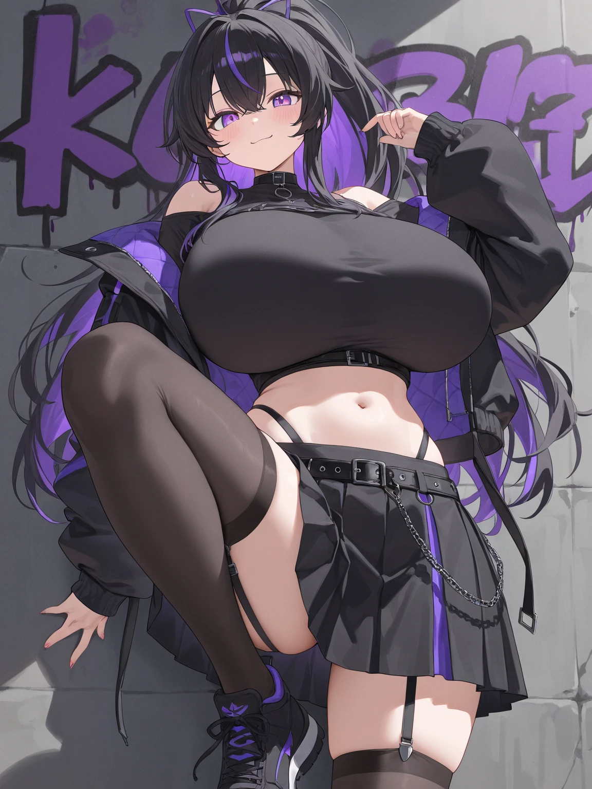 masterpiece, best quality, kuroudo (senran kagura), purple eyes, mouth mask, see-through, striped thighhighs, <lora:kuroudo_senran kagura-000012:0.7> <lora:Senran_kagura_style:0.3>