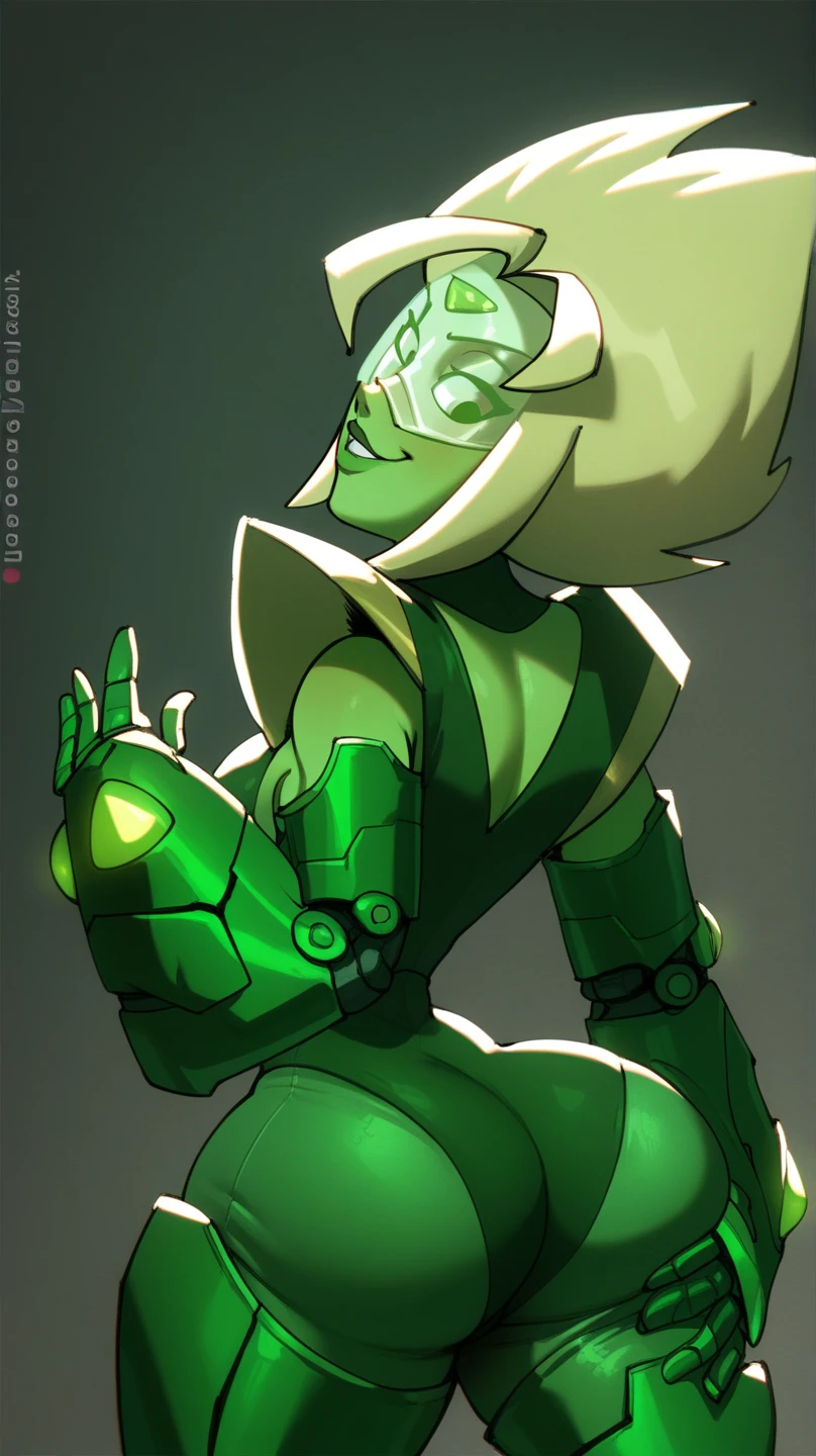 Peridot,green skin,forehead jewel, green eyes,blonde hair,
leotard, yellow shades,
serious,
solo, upper body, cowboy shot, standing,
stars, space, milky way,
(insanely detailed, beautiful detailed face,masterpiece, best quality)