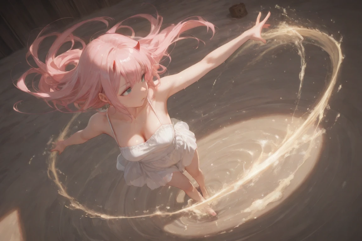 hermaphrodite, Androgynous succubus, (Erection - bulge only in the crotch 、fullbody, Feminine physique、Feminine face), (Seductive facial expressions,Poses to seduce) Wet hair, wet costume, (Wet and drenched by white clouded liquid:1.5), (8K High resolution, high-level image quality、high-detail),(Perfect face),(Liquid -like costume,melted:1.2, transparent:1.3)、Golden eyes、(Perfect arms, Perfect legs, Perfect fingers)、Dynamic Pose, Bewitching smile、long claws、piercings、The tattoo、Ruthless smile、Fur underwear、Demon Horns、tusk（Variations in hair color、Variations in skin color）