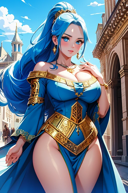 photo by Nicolette Shea, highres, masterpiece, 1girl, solo, best quality, realistic, long blue hair upsweep,
palace, throne room, lying in bed
Goddess cosplay, (goddess costume), tight abs
(big body), sexy figure,((big big tits)) (cleavage), sexy abs, navel, open legs, big ass, (Sexy woman), (long hair), (30 years), smile, excited,
4K, HDR. by (James C. Christensen:1.2| Jeremy Lipking:1.1).