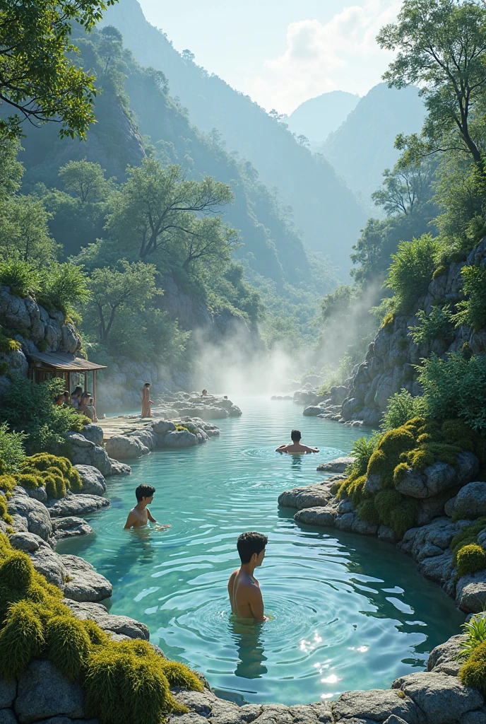 Huge open-air bath huge waterfall hot onsen top-quality Flowing masterpiece 超A high resolution pleasing