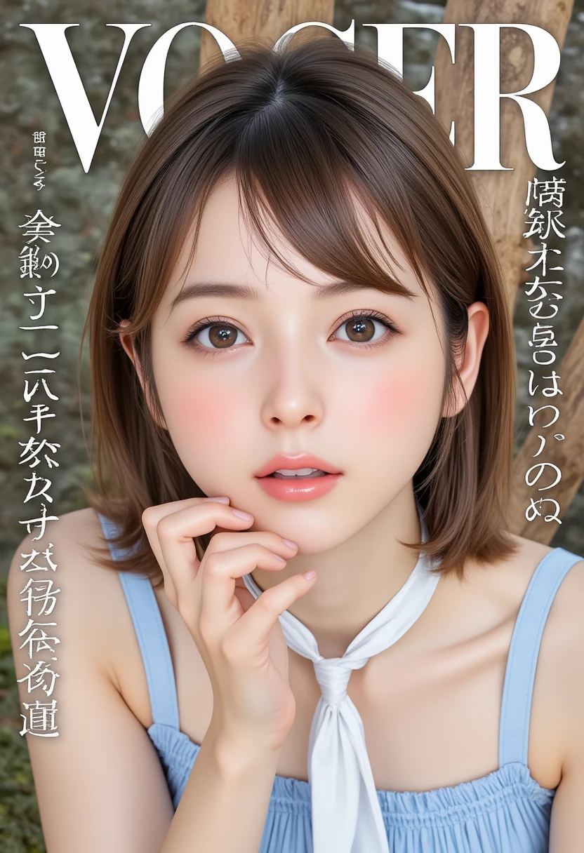magazine cover,Flower of legend,swimming costume,Collar, blindfold,Watering the flowers,pee-pee-pee,Sweaty skin,flower garden,gonzo pornography, ((topless:1.4)), ((small breasts;1.3))