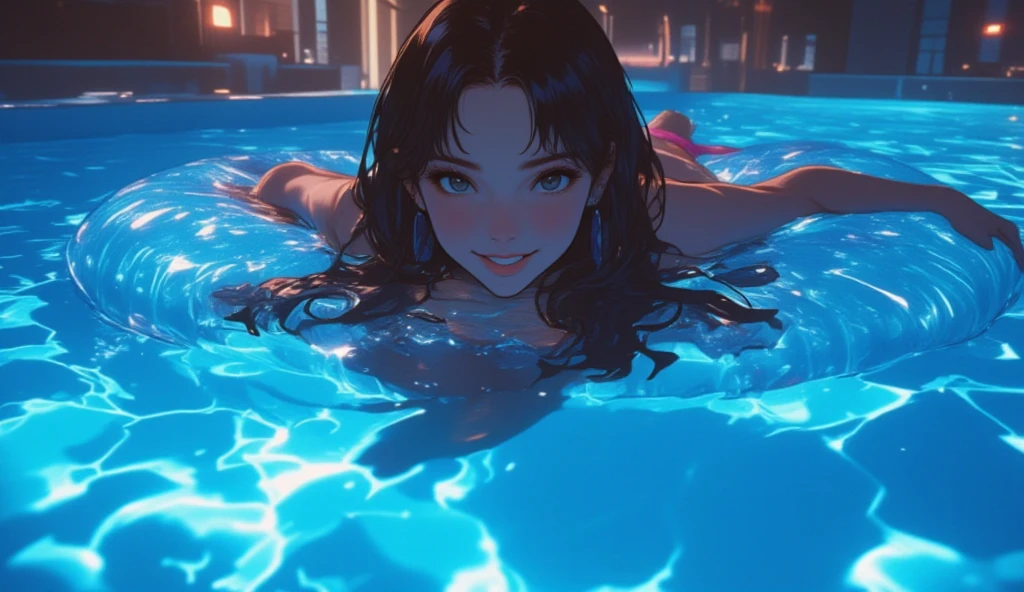 ((Top quality, 8k, Masterpiece: 1.3)), 1 woman, Beautiful girl with slim abs: 1.3, Large: 1.2, seductive pose, Swimming pool, bikini sexy, Ultra detailed face, High detailed lips, detailed eyes, double eyelids, Smile, art inspired by Bill Sienkiewicz and Dave Mckean.
