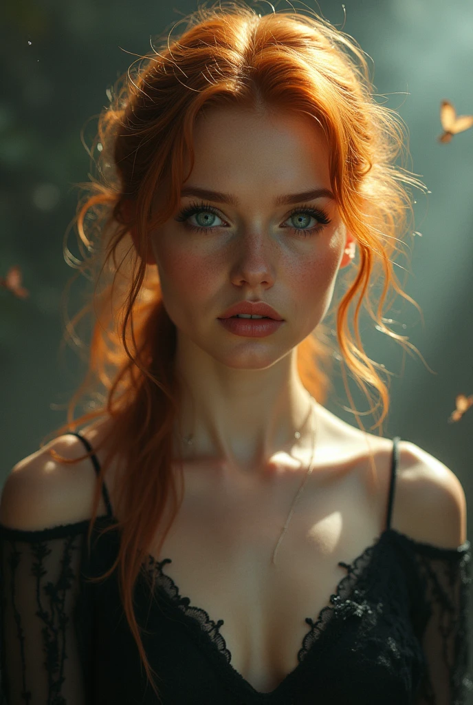 (solo, full body photo:1.3), (action packed:1.3), (haze, fog, mist:1.3), chiaroscuro, best quality, photorealistic, 1woman, (cute), (24yo:1.2), redhead, long ginger hair highly detailed, 1700'S, digital photography, art by artgerm and ruan jia and greg rutkowski surreal painting gold butterfly filigree, broken glass, (masterpiece, sidelighting, finely detailed Fashionable eyes: 1.2) (perfect oval large eyes that gazes at the viewer), beautiful detailed face, blue gorgeous perfect eyes, (blonde hair ponytail), (attractive young woman:1.3), (thick amazing hair), (seductive:1.1), (blushing:1.1)