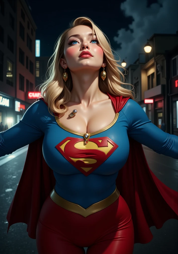 Supergirl , perfect costume, red cap, perfect body, seductive eyes