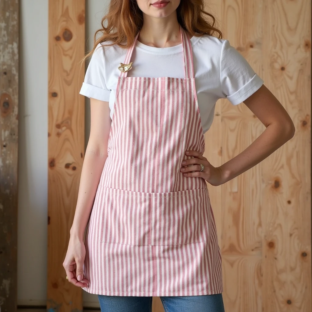 A maroon art smock apron, a golden lining round on ends, 2 pocket at lower part.