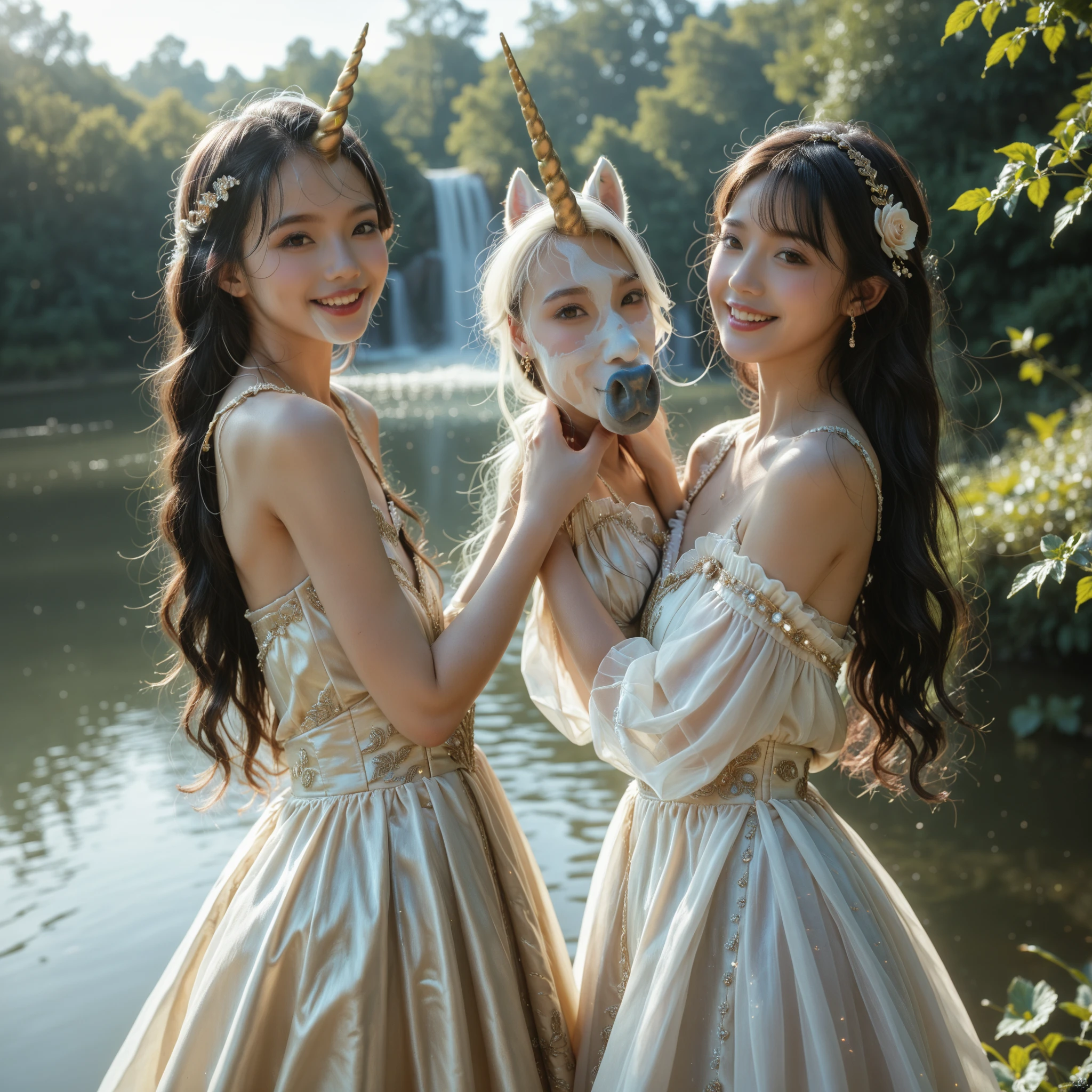 Two women in dresses and ties are posing for photos, Beautiful princess, beautiful female princess, Shot with Canon EOA 6 D Mark II, Photograph Taken on Nikon D750, Photo taken with Nikon D 7 5 0, lovely queen, With Gold Crown, Golden dress, golden corset, photo shot, golden goddess, smiling as a queen of fairies
