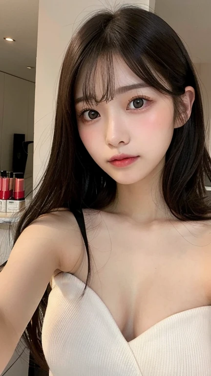 (White lace underwear)、Bedroom at night、Dark indoor、bet、Are sleeping、Skin texture is natural,One Woman,japanes,,kawaii,A dark-haired,Middle hair、Angle from directly above