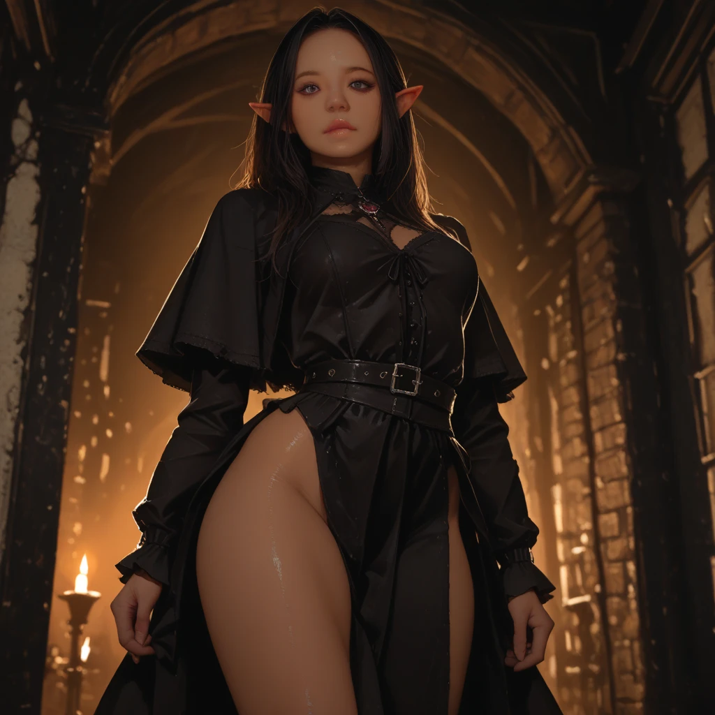 Uma monstro tem asas .mulher assustadora.Mulher Diabo. asas grandes.chifres grandes .orelhas de elfo . Standing in a tree . tall tree . looking at sunset. Peitos grandes . Ultra high resolution . 8k . totalmente detalhado