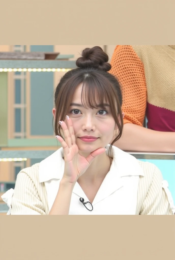 Look into the eyes,　Eye contact,　Front of face,　face,　Cross-legged,　indoor,　Brown Hair,　bangs,　Tank top,　Sweat,　clavicle,　shoulder,　Cross-legged,　chest,　Earrings,　Skin Moisture,　The gaze looking down on me,　Look at me,　Feeding Bottle,　baby bottle