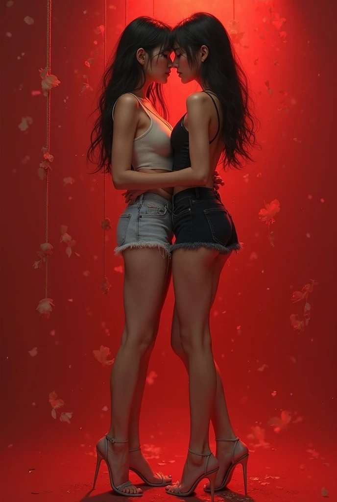 detailed picture of 4 extremely beautiful cheerleader girls kissing in short skirts showing panties