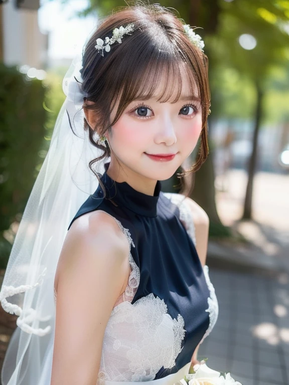 ((sfw: 1.4)), ((detailed face, cute face,brown eye)), ((professional photography)), ((wedding dress,  smile, 1 Girl)), Ultra High Resolution, (Realistic: 1.4), RAW Photo, Best Quality, (Photorealistic Stick), Focus, Soft Light, ((15 years old)), ((Japanese)), (( (young face))), (surface), (depth of field), masterpiece, (realistic), woman, bangs, ((1 girl))
