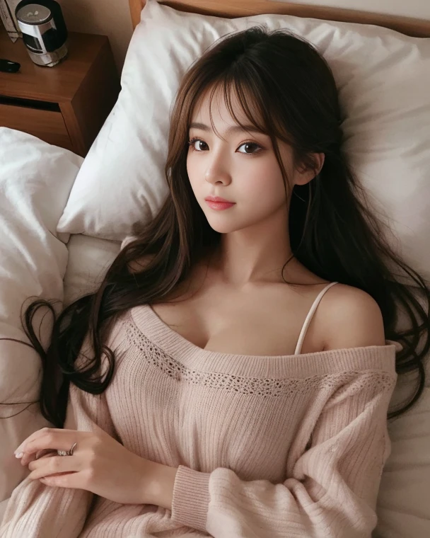 1 Girl,hotel,Soft Light,Chinese Beauty,Off-shoulder,dress,,Dark-haired,long hair