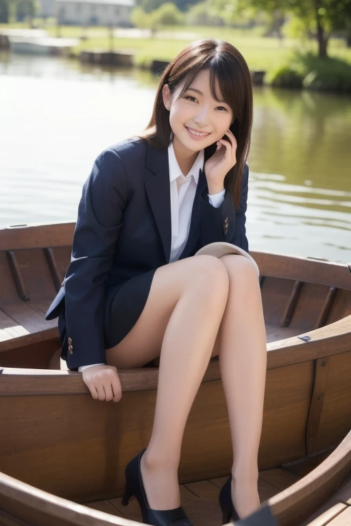 ((top-quality、in 8K、​masterpiece:1.3、Raw photo))、Super high quality photos, ((Aerial Photography)), On a small boat sailing through a tropical jungle, ((Wearing a business suit with jacket and skirt)), ((Beautiful Japanese woman sitting on a boat)),((Wear a white blouse shirt under the jacket)), ((Perfect beauty 20 year old idol Japan woman)), ((burst into laughter)), ((protruding nipples under the shirt,,)), ((slim figure)), ((Slim legs)), ((slim thigh)), (Photorealistic: 1.4), (Ultra-high detail), (hyper realisitic: 1.4), (Realistic: 1.3), (Smooth lighting: 1.05), Full body, 1girl in, Solo, (Japanese actressl),　20yr old, cinematlic lighting, ((Leaner figure)), Good anatomy, Correct anatomy, On a small boat sailing through a tropical jungle, ((Perfect beauty 20 year old idol Japan woman)), ((Slim legs)), ((slim thigh)), ,((Perfect beauty)), ((He has a small camping bag in one hand.)), ((Panties are visible through the skirt)), ((burst into laughter)), ((camel's toe)), ((Wearing a business suit with jacket and skirt)), ((Hands on the crotch)). ((Aerial Photography)), ((Wearing a skirt)),