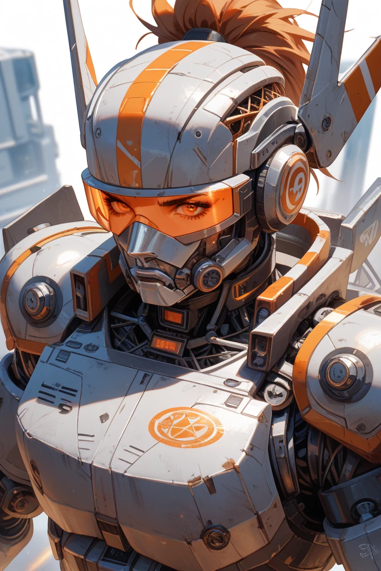 A monk with a combination of mecha and human body, holding a machine gun