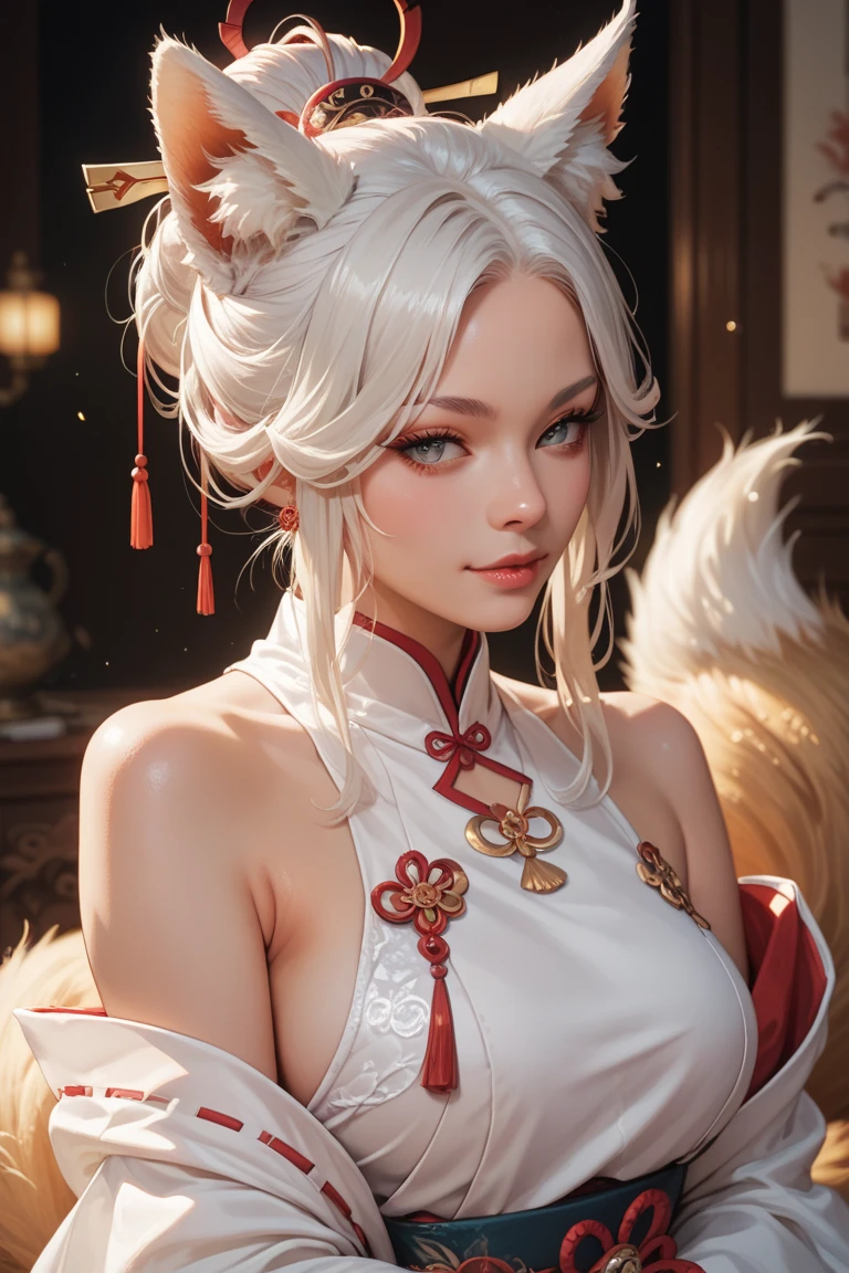 Alice (NOD),(1 girl), Red eyes, big lips, anime, Red lips,, ((Best quality)), Soft fill, White hair, a high resolution, hourglass body, , sexy POV video, big lips, ((Red eyes)), , big lips,x ornament, ornament, Duck Face, focus on lips, shiny lips,