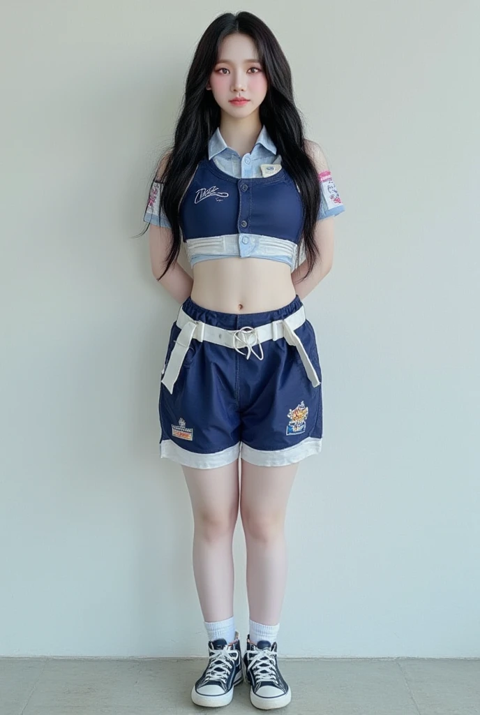 ((masterpiece, best quality)),((highres:1.2)), 1 Girl, solo, Blurred Background, (((Small breasts))), Thighs, (Stripe underwear), T-Shirts, nipple, short hair, ((Union Jack))