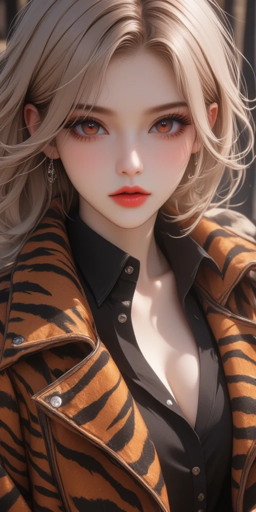 She has tiger-patterned hair because she is a white tiger beastman。She is very fashionable。