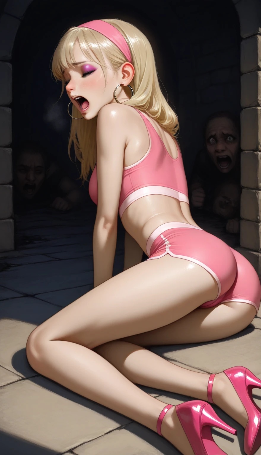 realistic, realism, photorealism, photo-realistic, high contrast, (photorealistic:1.4), (perfect female figure), 8k high definition detailed realistic, NSFW, (best quality, masterpiece:1.2), photon mapping, radiosity, physically-based rendering, best quality, highly detailed, 1girl, sgwen, outdoors, street, blonde 15yearold slut is wearing a slutty microbikini in class, squatting, spread legs, inside, mouth open, sperm in mouth, blushing, looking at viewer, sexy pose, ((from below)), pussy, nipples, small breasts, nsfw, sexy, naked, nude, slut