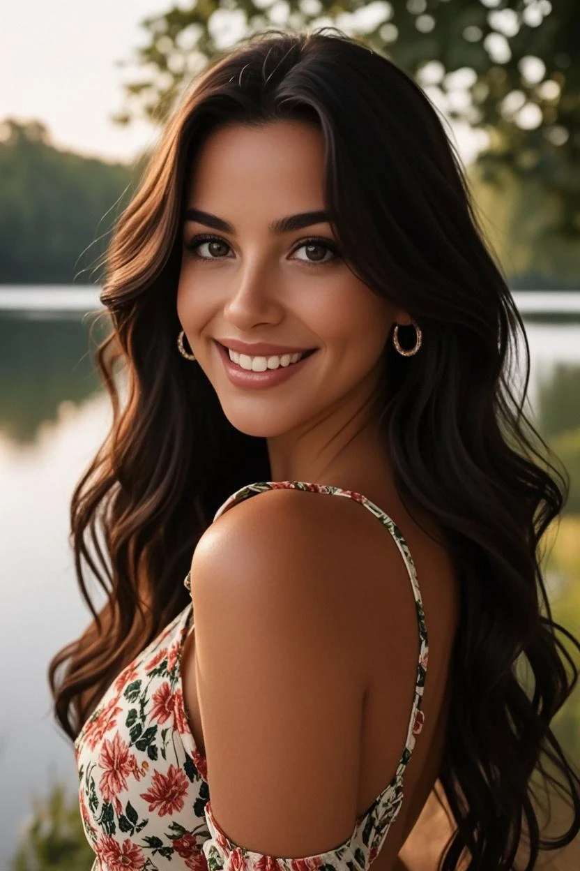 (best quality,ultra-detailed,realistic),beautiful girl,attractive face,beautiful detailed eyes,long eyelashes,bright smile,curvy body,sensual pose,soft and smooth skin,feminine features,glossy hair,vivid colors,studio lighting,artistic portrait